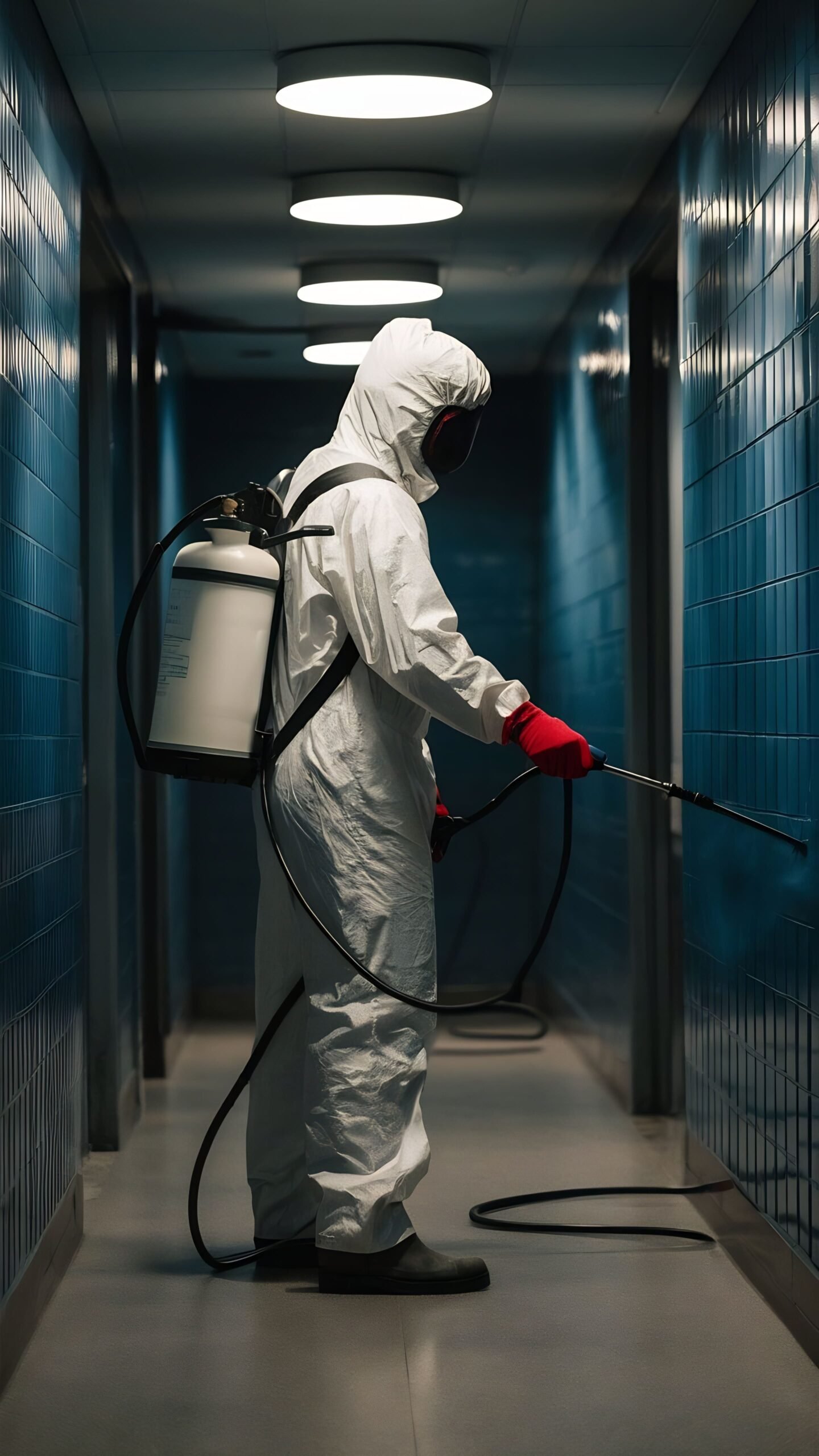 Person white chemical protection suit doing disinfection pest control with sprayer kill i 1 scaled